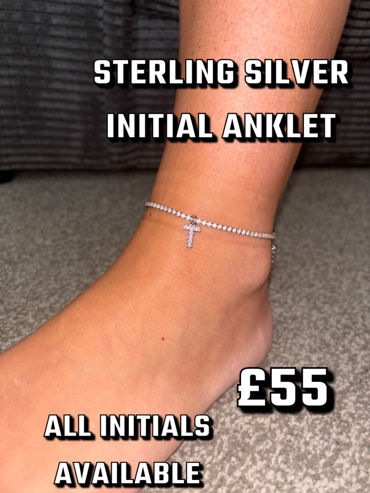 Sterling silver initial anklet