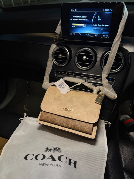 Klare Crossbody Blocked Signature canvas bag (Sand/Taupe)