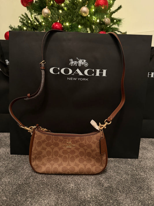 Teri Shoulder Signature Canvas Bag (Brown)