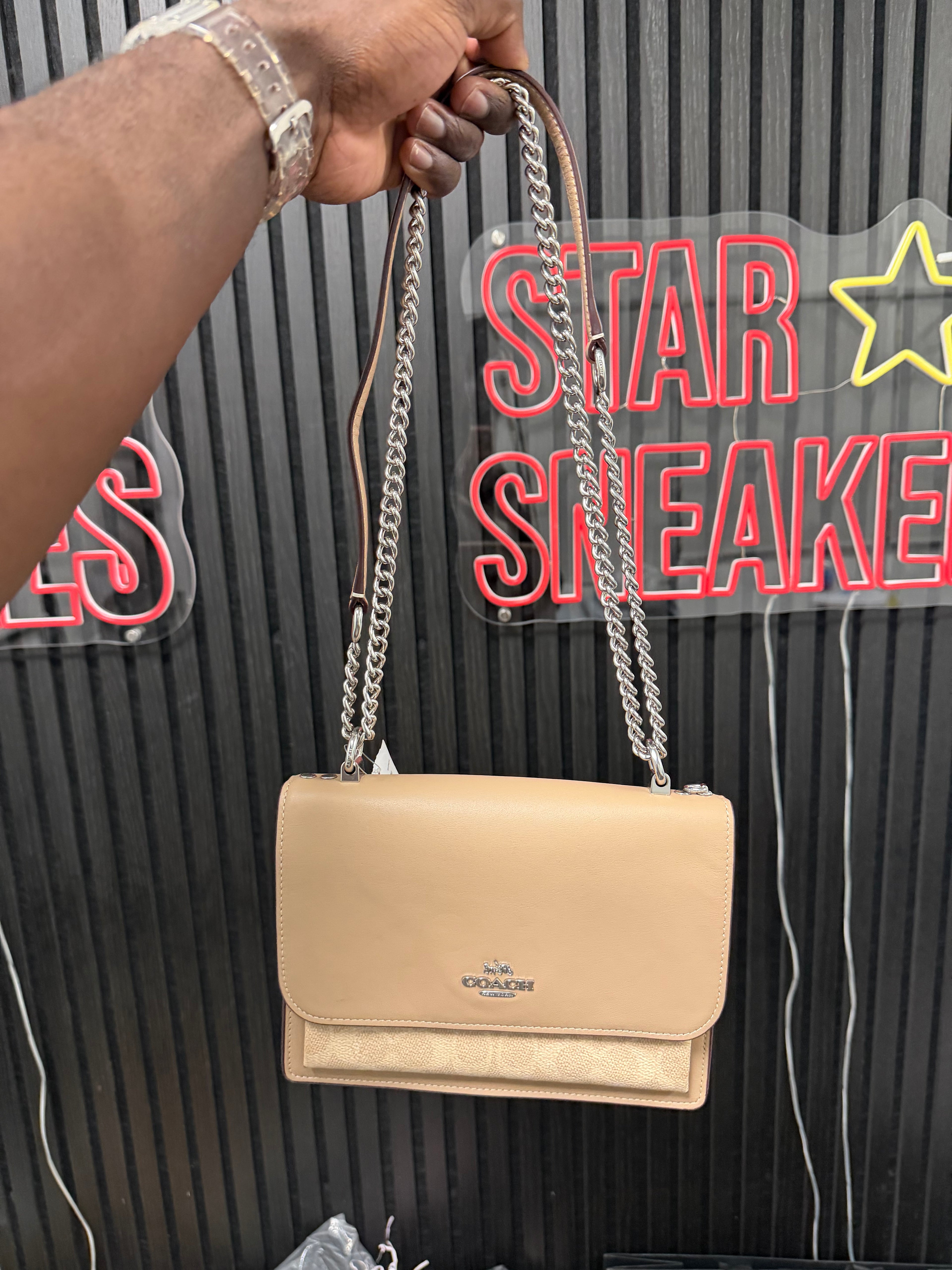 Klare Crossbody Blocked Signature canvas bag (Sand/Taupe)